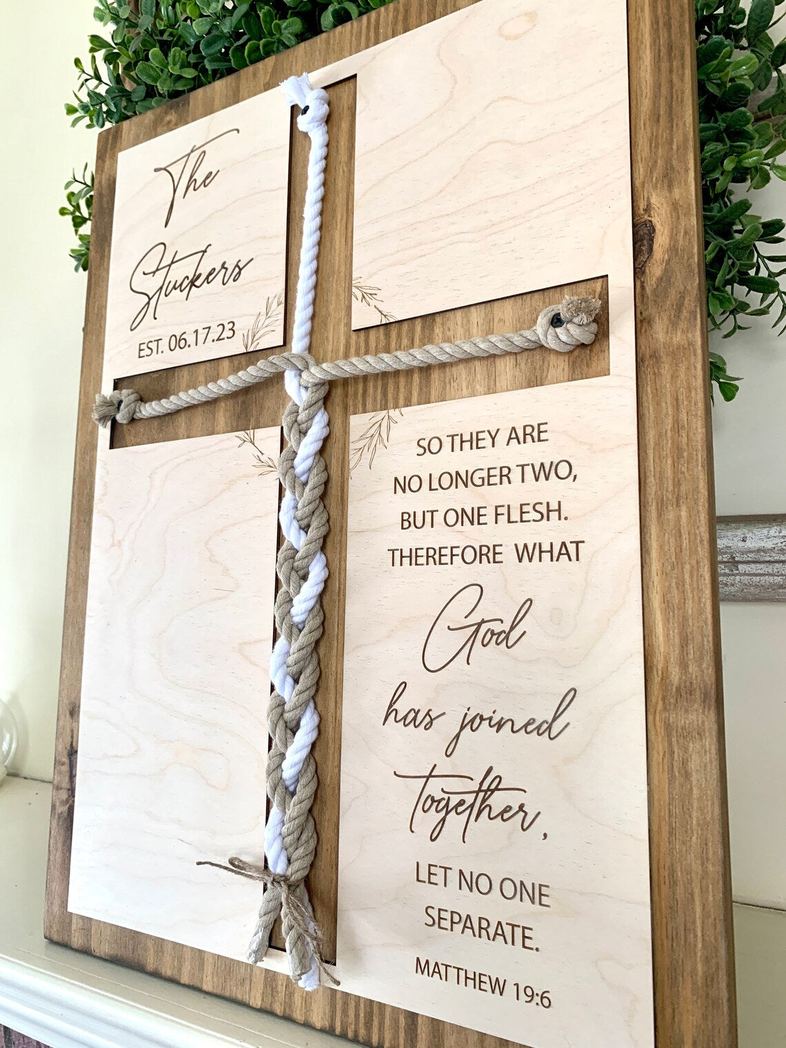 ENGRAVED, Matthew 19:6, Unity Ceremony Sign, Personalized Gift for Couple, Anniversary Gift