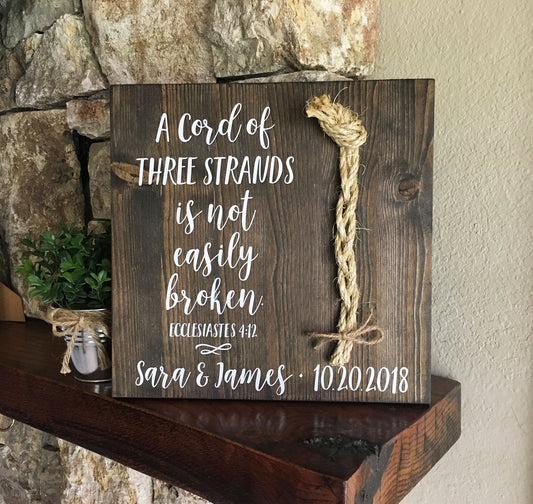 A Cord Of Three Strands Wedding Sign, Ceremony Sign, Ecclesiastes 4:9-12