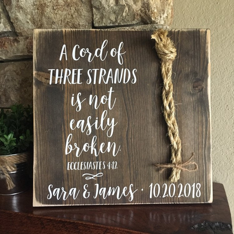 A Cord Of Three Strands Wedding Sign, Ceremony Sign, Ecclesiastes 4:9-12