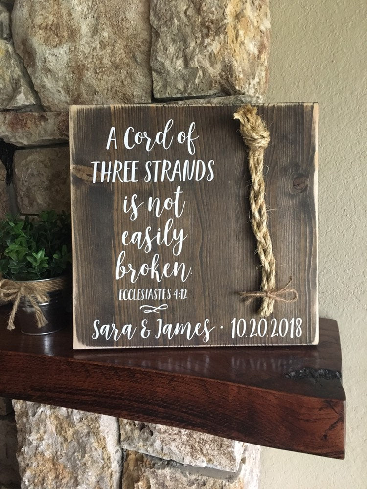 A Cord Of Three Strands Wedding Sign, Ceremony Sign, Ecclesiastes 4:9-12