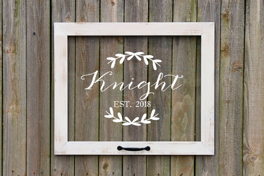 Farmhouse Window Sign, Family Name, Established, Last Name, Established Date, Personalized Family Sign, Personalized Window, Wedding Gift