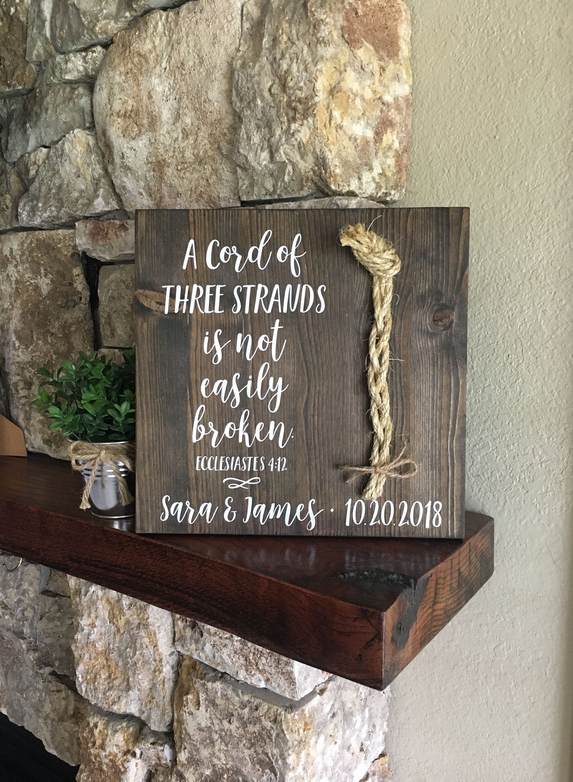 A Cord Of Three Strands Wedding Sign, Ceremony Sign, Ecclesiastes 4:9-12