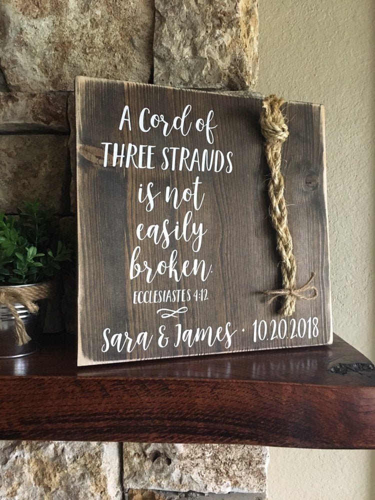 Christian Wedding Gift, A Cord of Three Strands is Not Easily Broken, Personalized Gift for Couple, Anniversary Gift