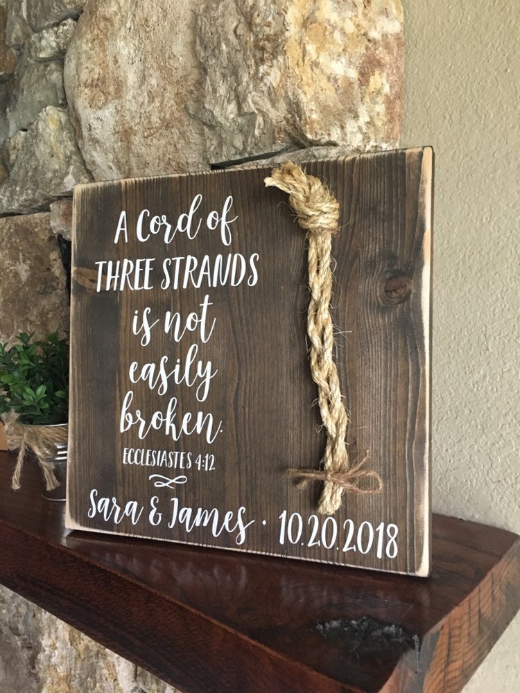 Christian Wedding Gift, A Cord of Three Strands is Not Easily Broken, Personalized Gift for Couple, Anniversary Gift