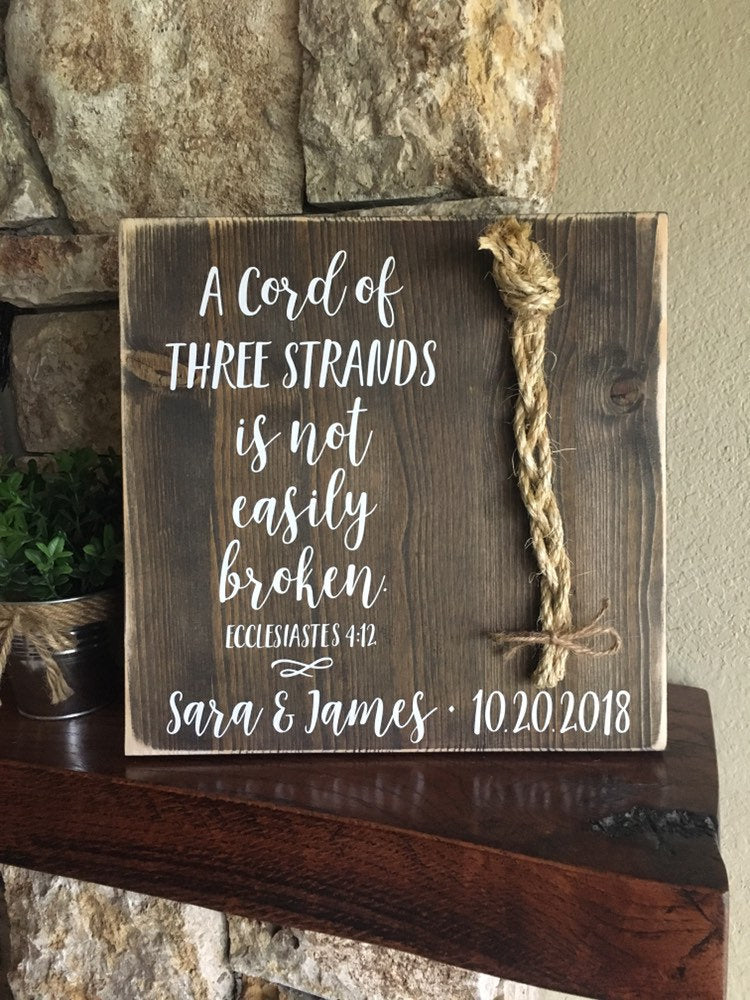 A Cord Of Three Strands Wedding Sign, Ceremony Sign, Ecclesiastes 4:9-12