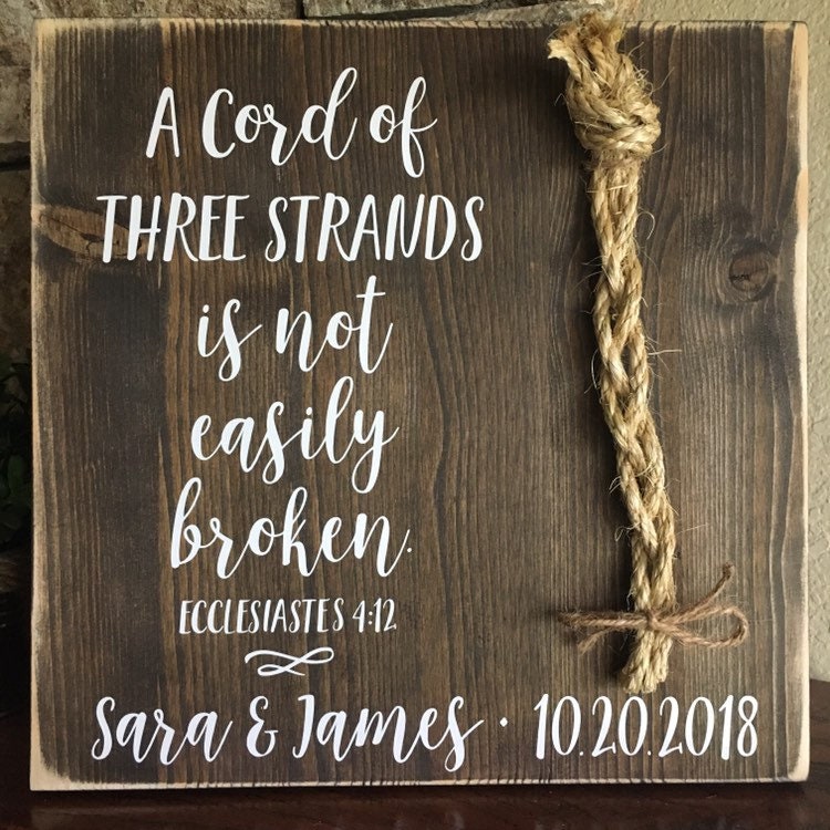 Christian Wedding Gift, A Cord of Three Strands is Not Easily Broken, Personalized Gift for Couple, Anniversary Gift