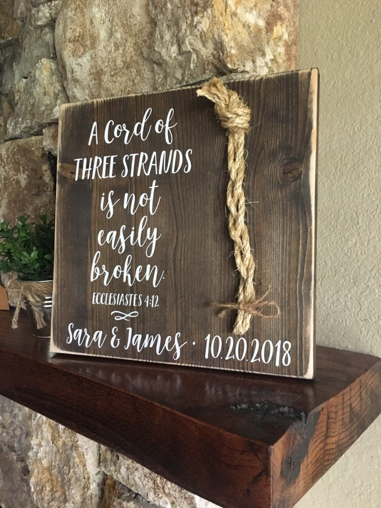 Christian Wedding Gift, A Cord of Three Strands is Not Easily Broken, Personalized Gift for Couple, Anniversary Gift
