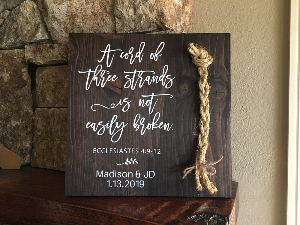 A Cord Of Three Strands Wedding Sign, Ceremony Sign, A Cord of 3 Strands, Ecclesiastes 4:9-12, Wedding Gift,