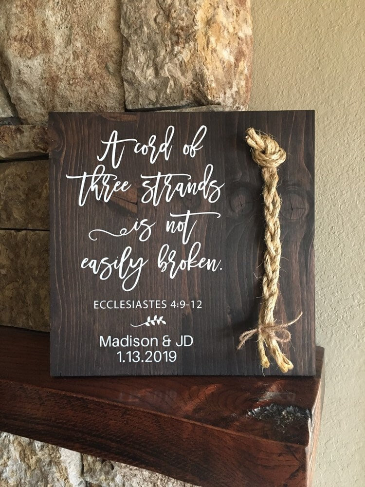 A Cord Of Three Strands Wedding Sign, Ceremony Sign, A Cord of 3 Strands, Ecclesiastes 4:9-12, Wedding Gift,