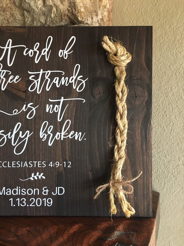 A Cord Of Three Strands Wedding Sign, Ceremony Sign, A Cord of 3 Strands, Ecclesiastes 4:9-12, Wedding Gift,