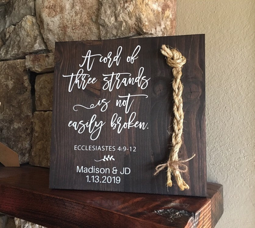 A Cord Of Three Strands Wedding Sign, Ceremony Sign, A Cord of 3 Strands, Ecclesiastes 4:9-12, Wedding Gift,