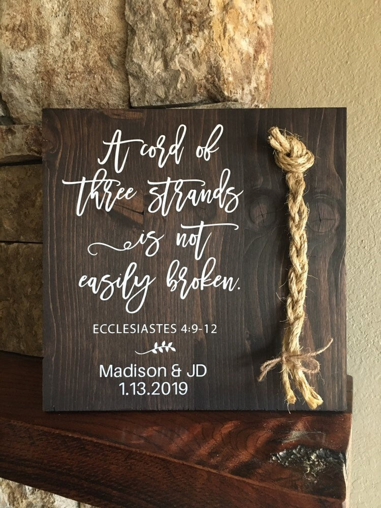 A Cord Of Three Strands Wedding Sign, Ceremony Sign, A Cord of 3 Strands, Ecclesiastes 4:9-12, Wedding Gift,