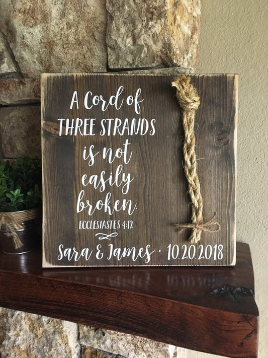 A Cord Of Three Strands Wedding Sign, Ceremony Sign, Ecclesiastes 4:9-12