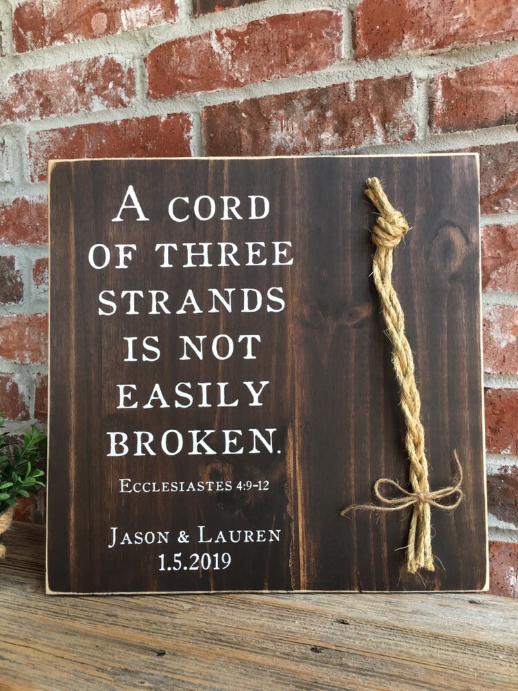 Christian Wedding Gift, A Cord of Three Strands is Not Easily Broken, Personalized Gift for Couple, Anniversary Gift