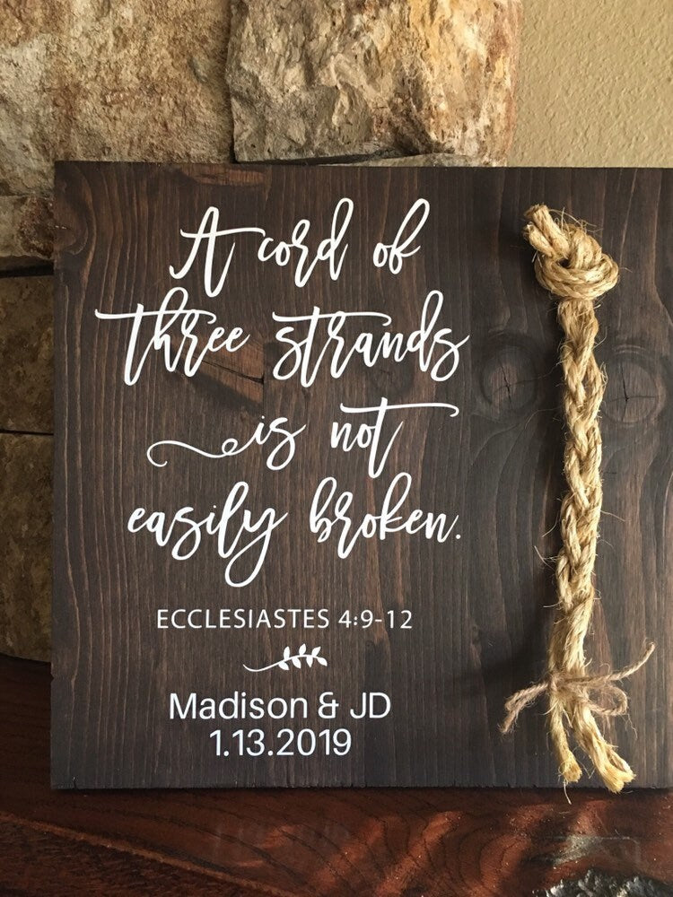 A Cord Of Three Strands Wedding Sign, Ceremony Sign, A Cord of 3 Strands, Ecclesiastes 4:9-12, Wedding Gift,