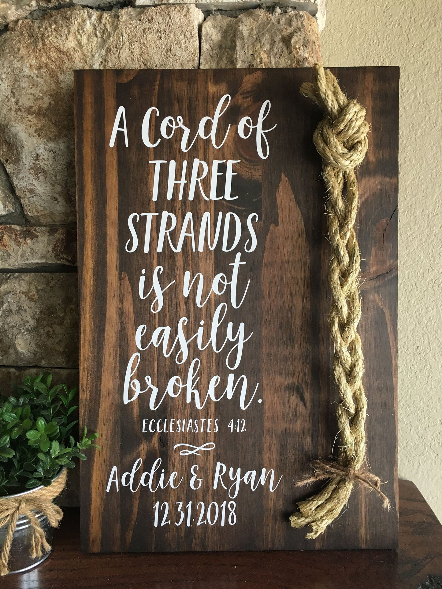 A Cord Of Three Strands Wedding Sign, Ceremony Sign, A Cord of 3 Strands, Ecclesiastes 4:9-12, Wedding Gift, Fall Wedding Decor, Cord Sign