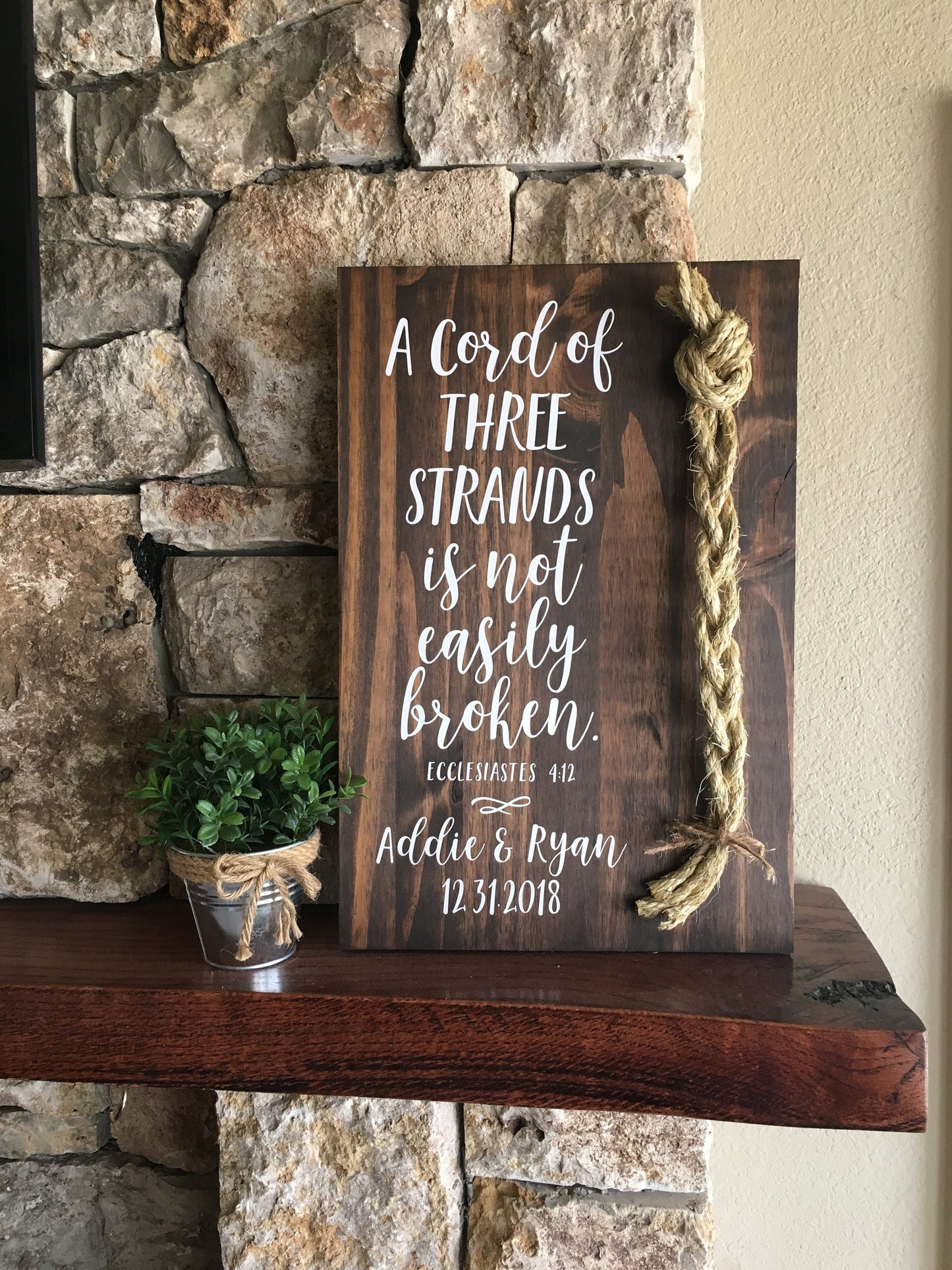 A Cord Of Three Strands Wedding Sign, Ceremony Sign, A Cord of 3 Strands, Ecclesiastes 4:9-12, Wedding Gift, Fall Wedding Decor, Cord Sign