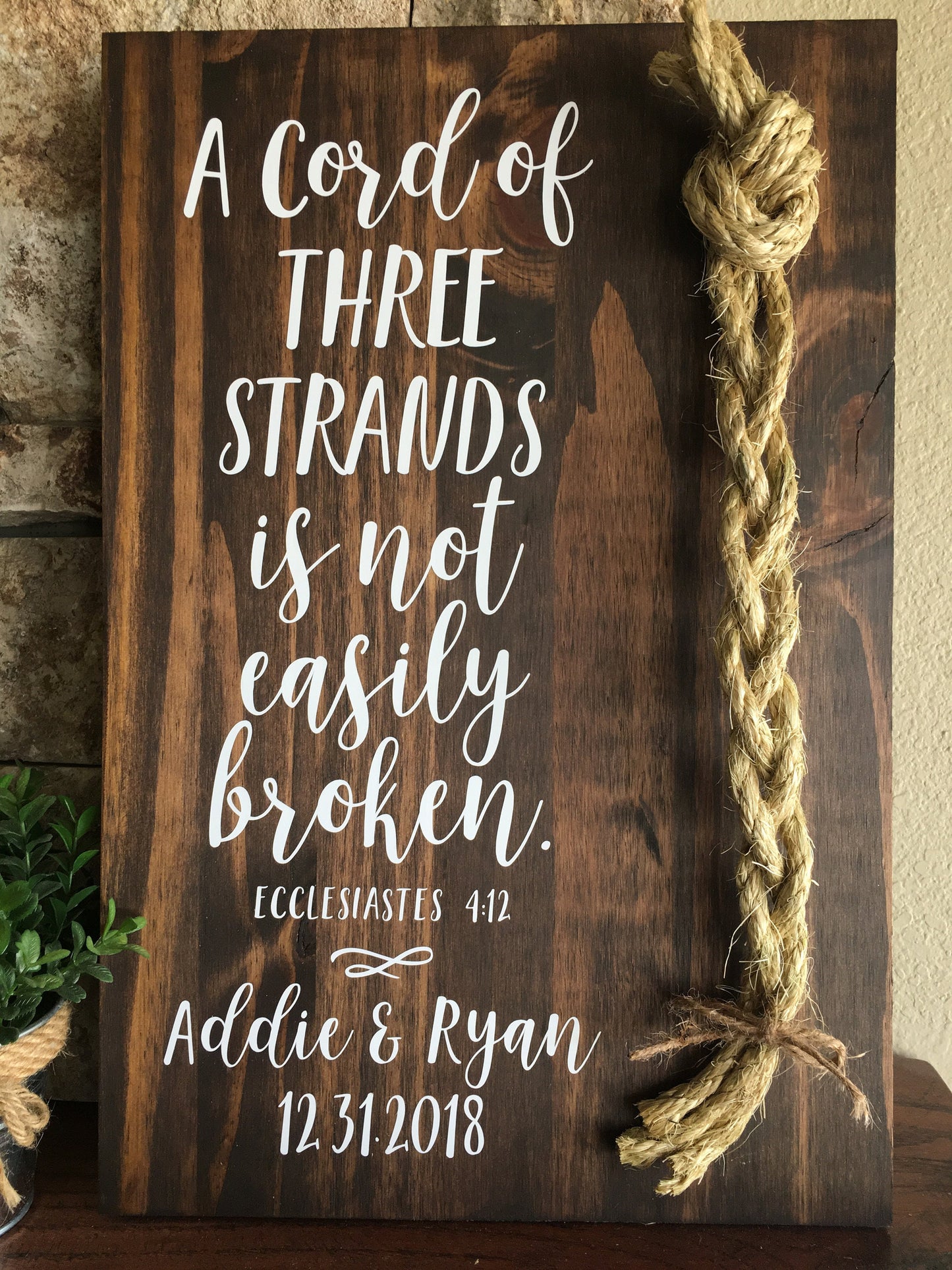 A Cord Of Three Strands Wedding Sign, Ceremony Sign, A Cord of 3 Strands, Ecclesiastes 4:9-12, Wedding Gift, Fall Wedding Decor, Cord Sign