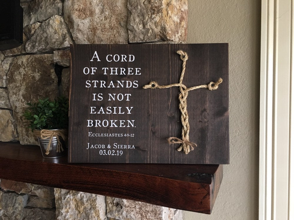 Christian Wedding Gift, A Cord of Three Strands is Not Easily Broken, Personalized Gift for Couple, Anniversary Gift