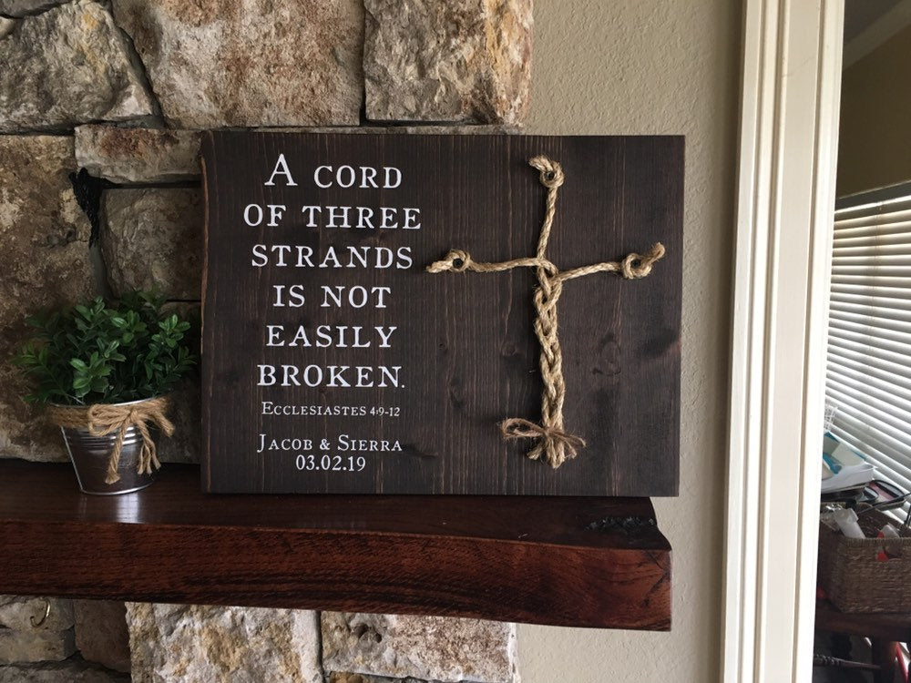 Christian Wedding Gift, A Cord of Three Strands is Not Easily Broken, Personalized Gift for Couple, Anniversary Gift