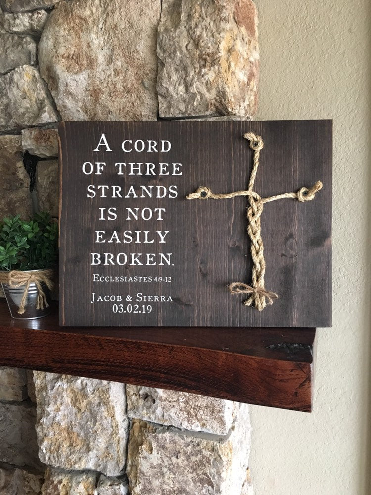 Christian Wedding Gift, A Cord of Three Strands is Not Easily Broken, Personalized Gift for Couple, Anniversary Gift