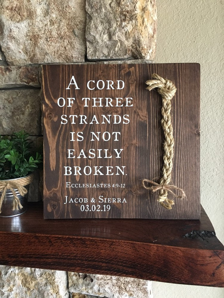 Christian Wedding Gift, A Cord of Three Strands is Not Easily Broken, Personalized Gift for Couple, Anniversary Gift