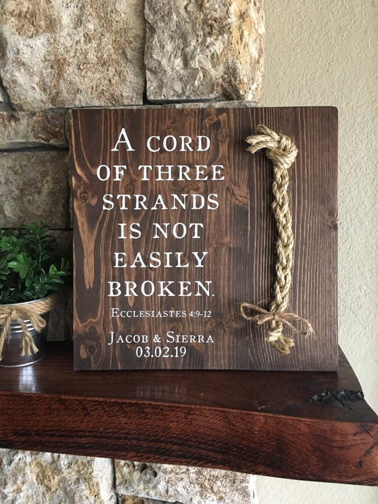 Christian Wedding Gift, A Cord of Three Strands is Not Easily Broken, Personalized Gift for Couple, Anniversary Gift
