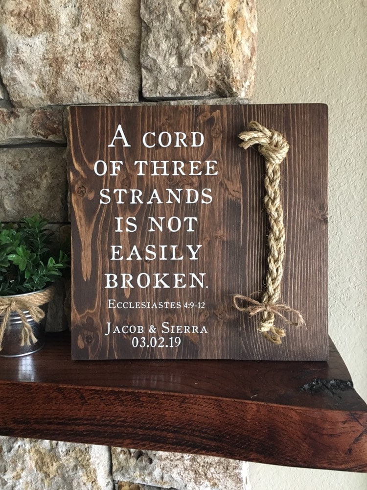 Christian Wedding Gift, A Cord of Three Strands is Not Easily Broken, Personalized Gift for Couple, Anniversary Gift