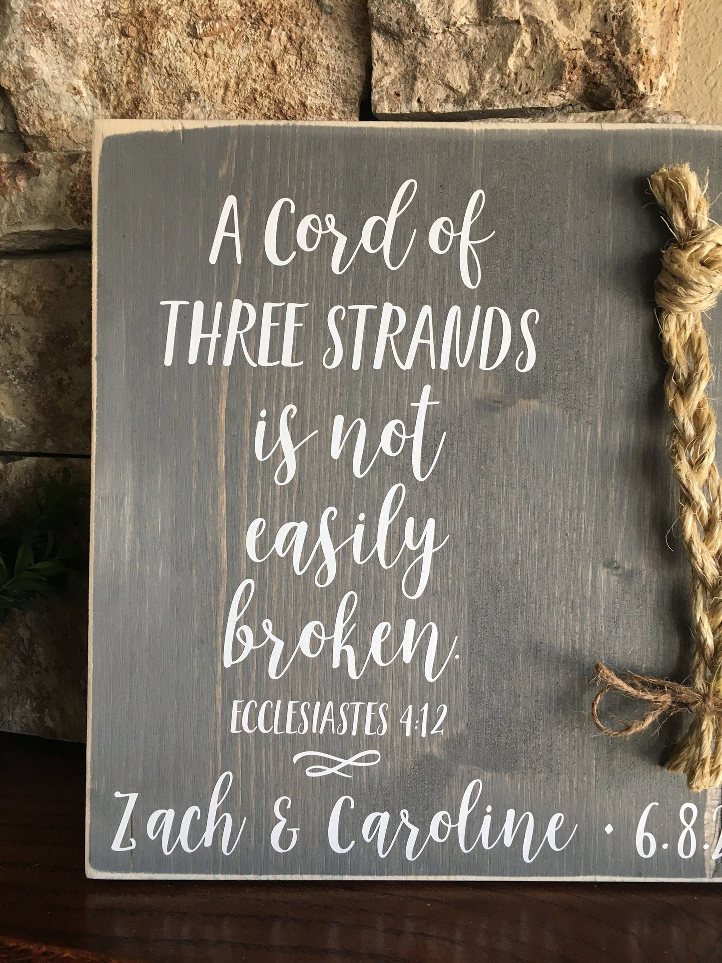 Christian Wedding Gift, A Cord of Three Strands is Not Easily Broken, Personalized Gift for Couple, Anniversary Gift