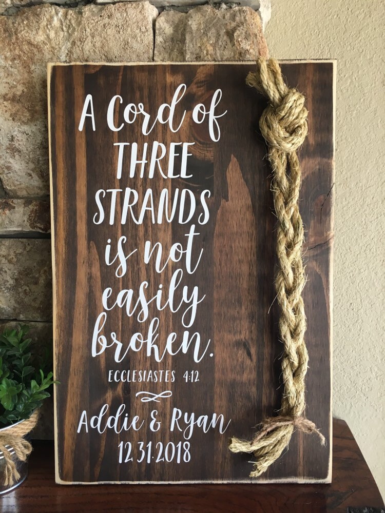 A Cord Of Three Strands Wedding Sign, Ceremony Sign, A Cord of 3 Strands, Ecclesiastes 4:9-12, Wedding Gift, Fall Wedding Decor, Cord Sign