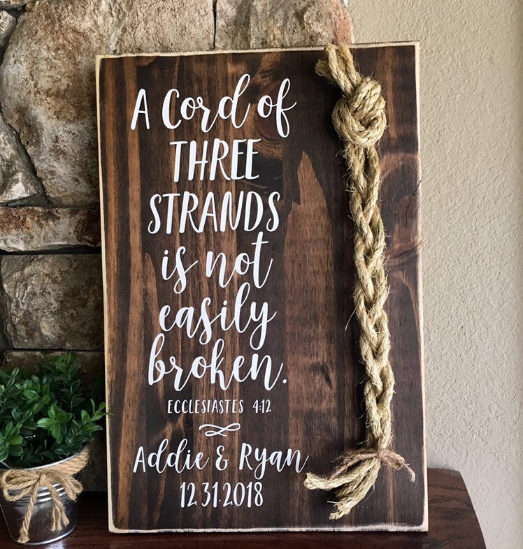 A Cord Of Three Strands Wedding Sign, Ceremony Sign, A Cord of 3 Strands, Ecclesiastes 4:9-12, Wedding Gift, Fall Wedding Decor, Cord Sign