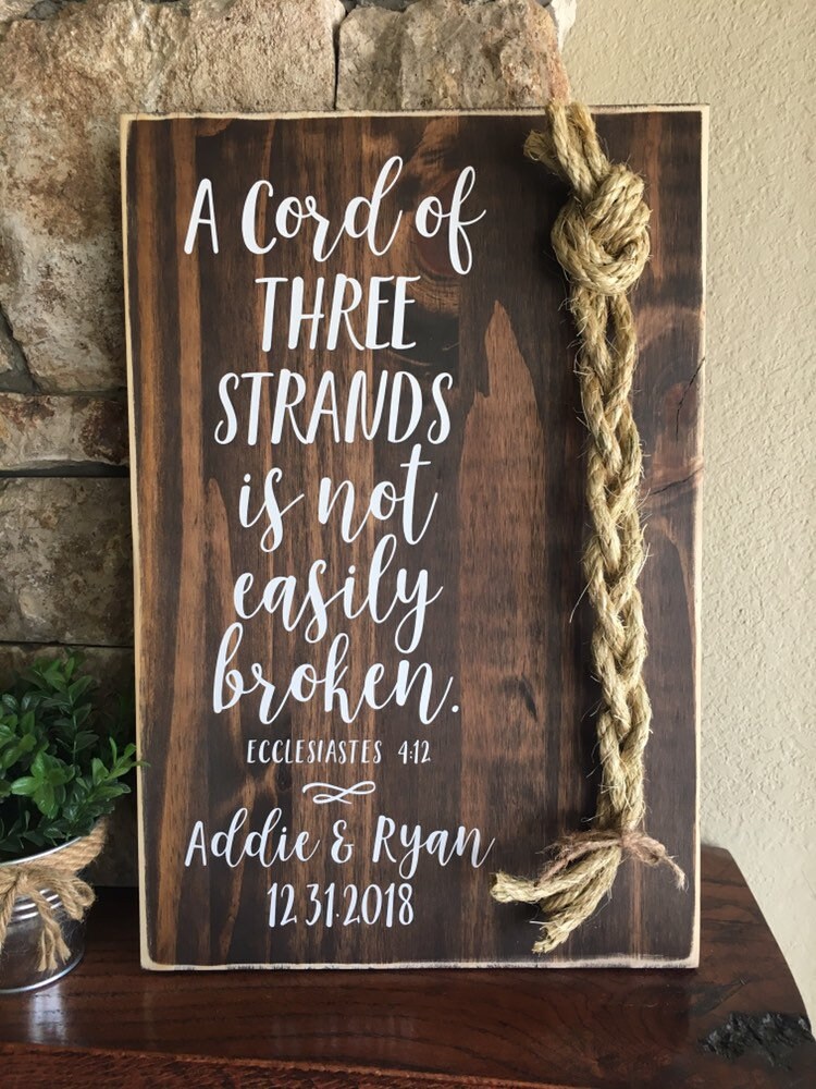 A Cord Of Three Strands Wedding Sign, Ceremony Sign, A Cord of 3 Strands, Ecclesiastes 4:9-12, Wedding Gift, Fall Wedding Decor, Cord Sign