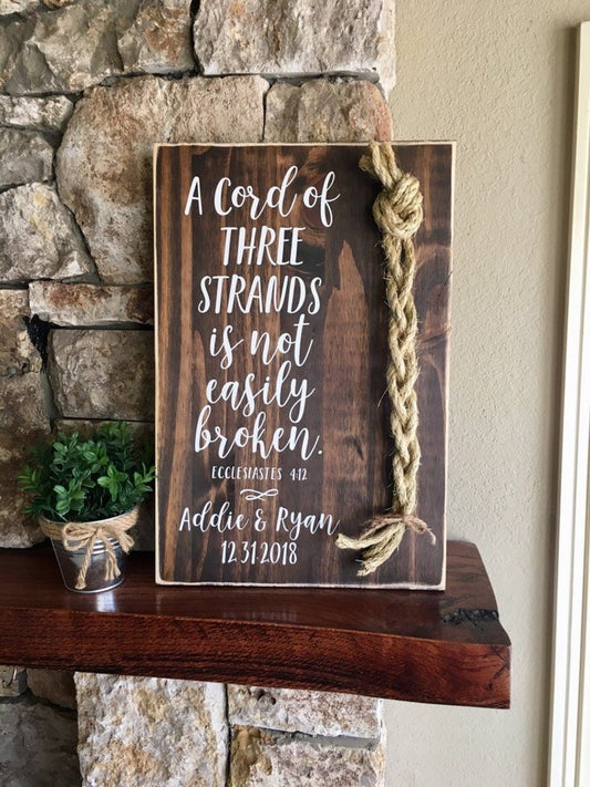 A Cord Of Three Strands Wedding Sign, Ceremony Sign, A Cord of 3 Strands, Ecclesiastes 4:9-12, Wedding Gift, Fall Wedding Decor, Cord Sign