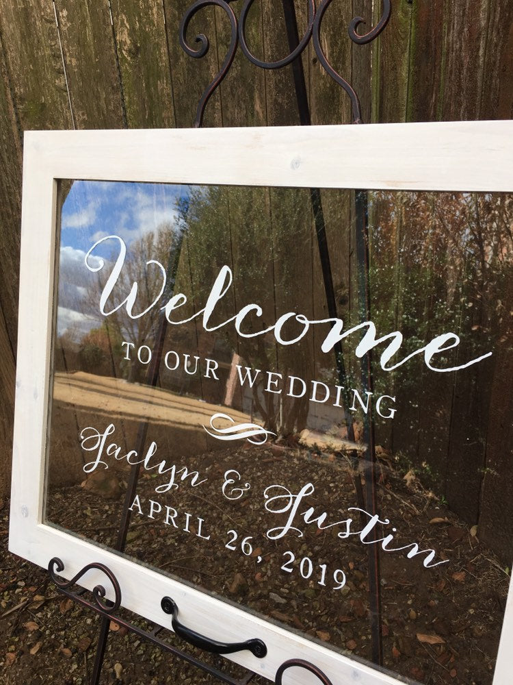 Acrylic Framed Wedding Sign, Welcome to Our Wedding with Names, Rustic Chic, Modern Rustic, Personalized Gift