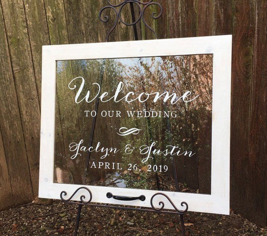 Acrylic Framed Wedding Sign, Welcome to Our Wedding with Names, Rustic Chic, Modern Rustic, Personalized Gift