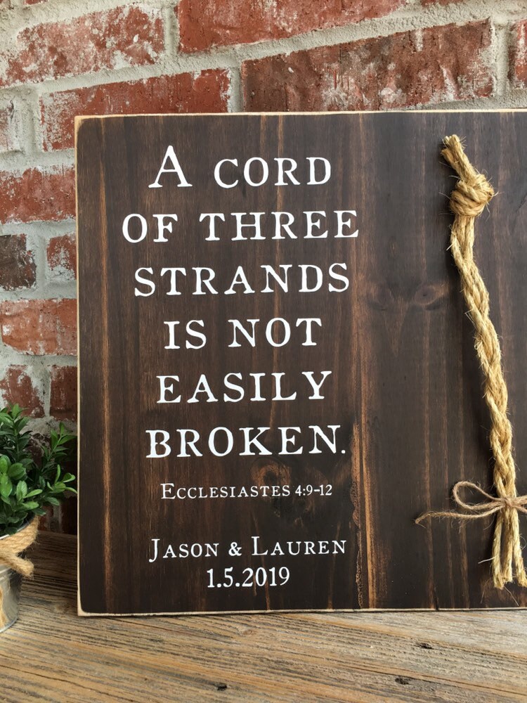 Christian Wedding Gift, A Cord of Three Strands is Not Easily Broken, Personalized Gift for Couple, Anniversary Gift