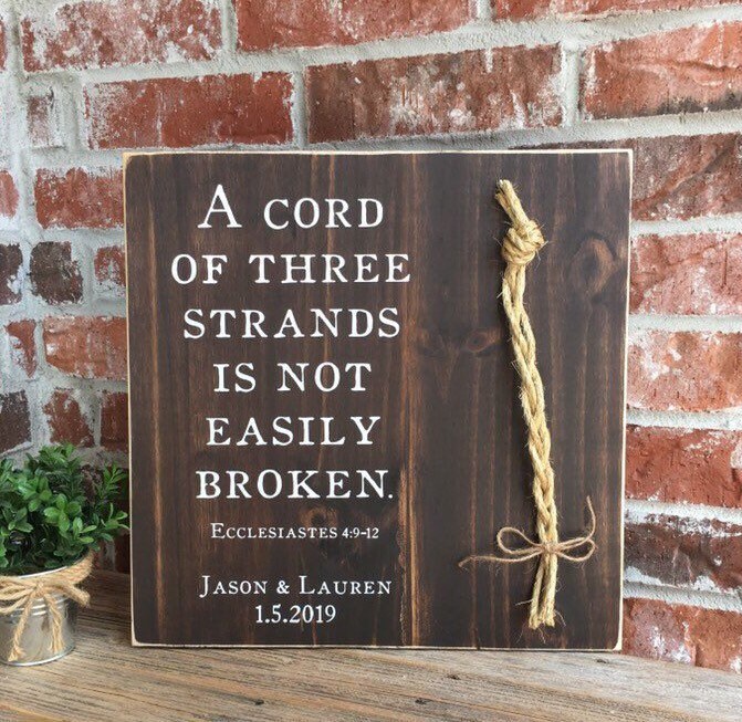 Christian Wedding Gift, A Cord of Three Strands is Not Easily Broken, Personalized Gift for Couple, Anniversary Gift