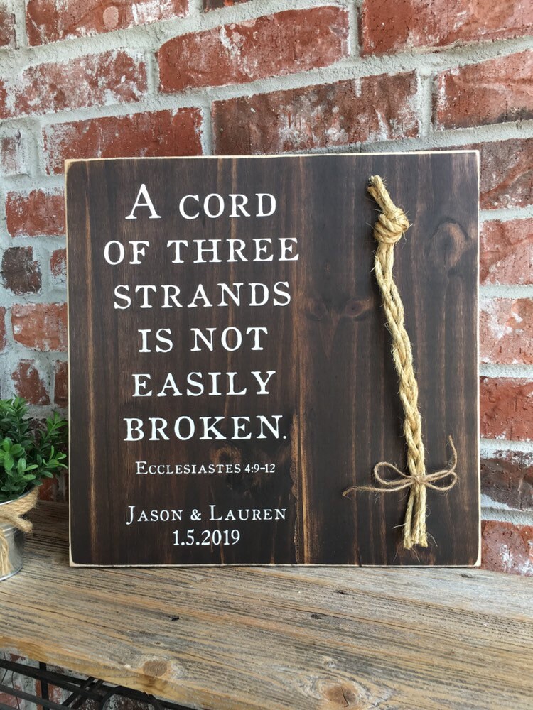 Christian Wedding Gift, A Cord of Three Strands is Not Easily Broken, Personalized Gift for Couple, Anniversary Gift