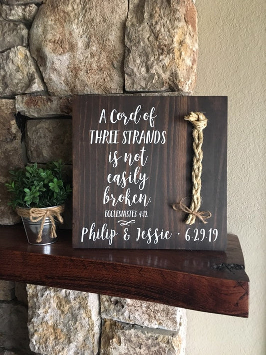 A Cord Of Three Strands Wedding Sign, Ceremony Sign, Ecclesiastes 4:9-12