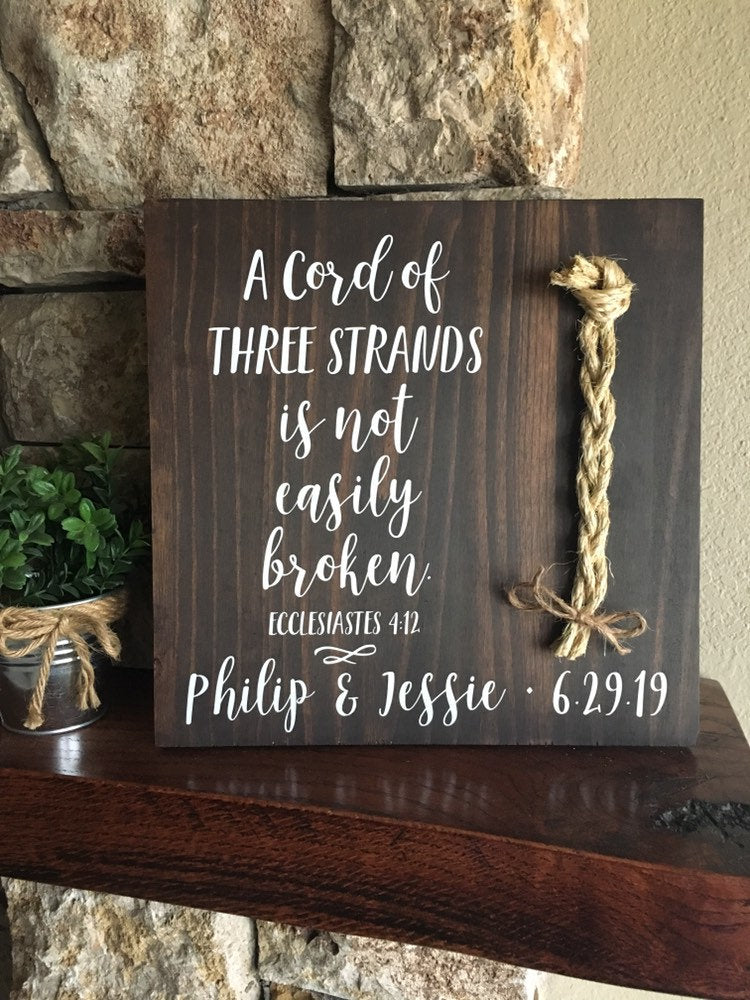 A Cord Of Three Strands Wedding Sign, Ceremony Sign, Ecclesiastes 4:9-12