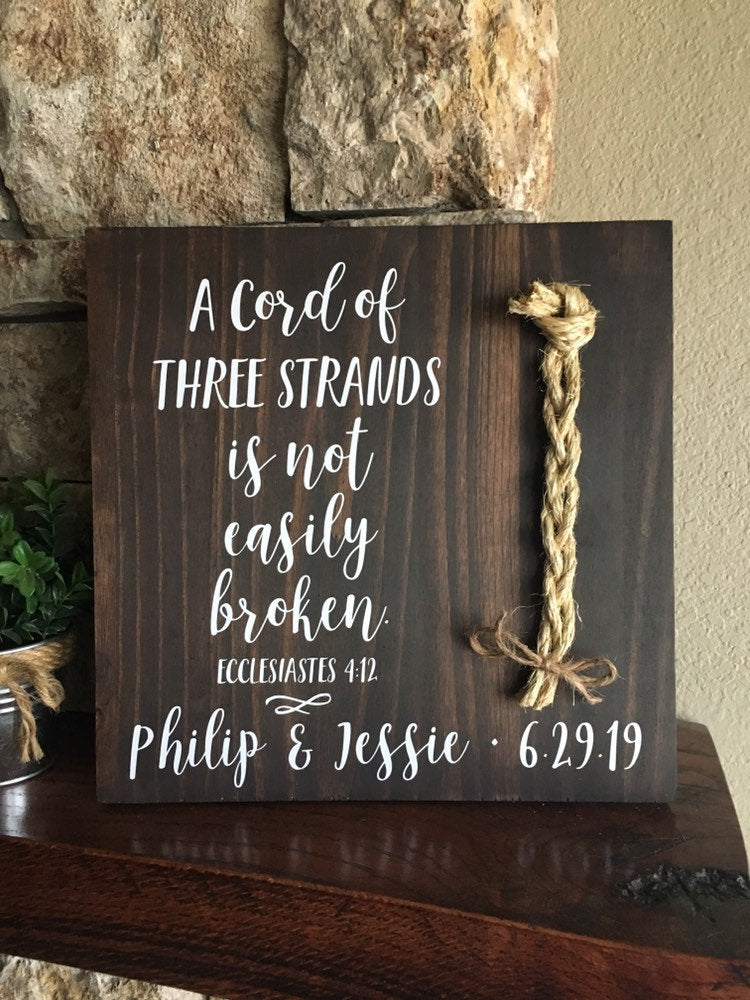 A Cord Of Three Strands Wedding Sign, Ceremony Sign, Ecclesiastes 4:9-12