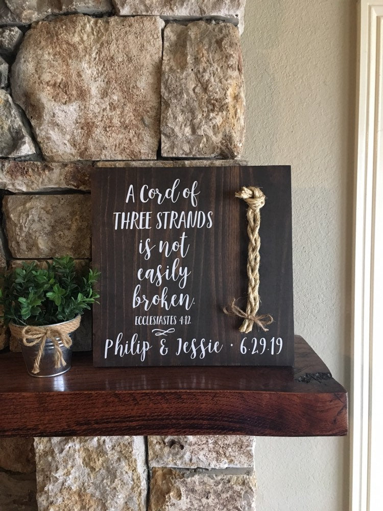 A Cord Of Three Strands Wedding Sign, Ceremony Sign, Ecclesiastes 4:9-12