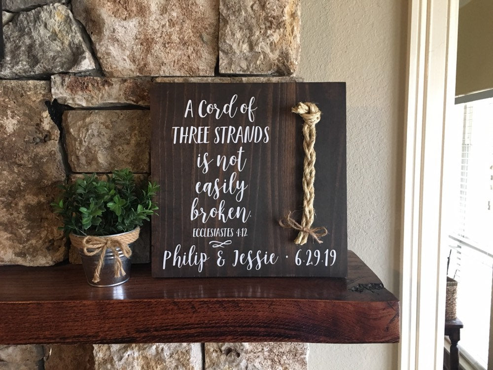 A Cord Of Three Strands Wedding Sign, Ceremony Sign, Ecclesiastes 4:9-12