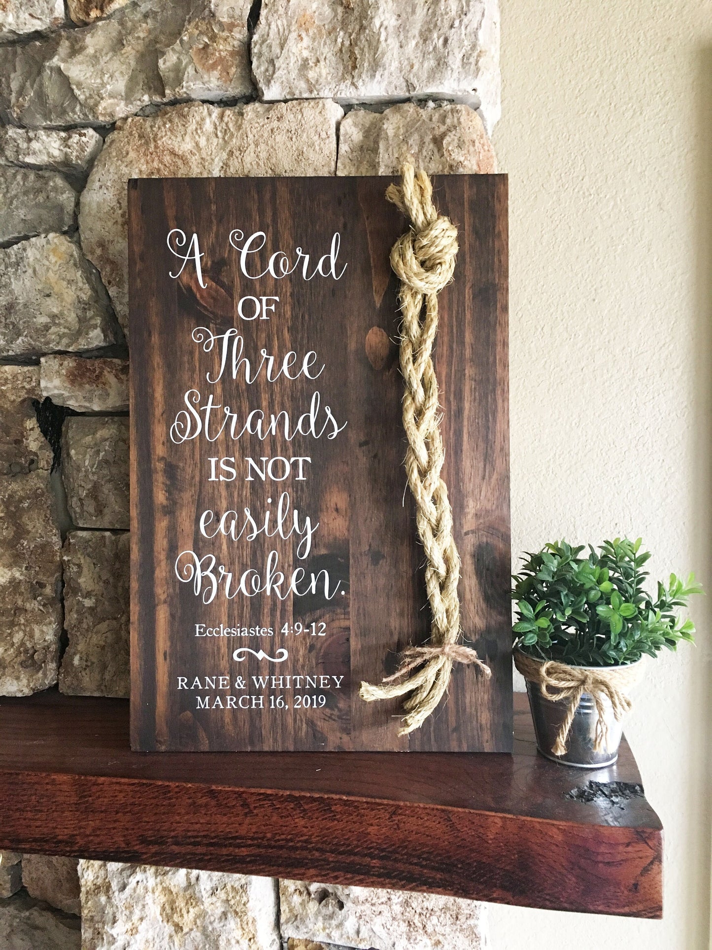 A Cord Of Three Strands Wedding Sign, Ceremony Sign, A Cord of 3 Strands, Ecclesiastes 4:9-12, Wedding Gift, Fall Wedding Decor, Cord Sign