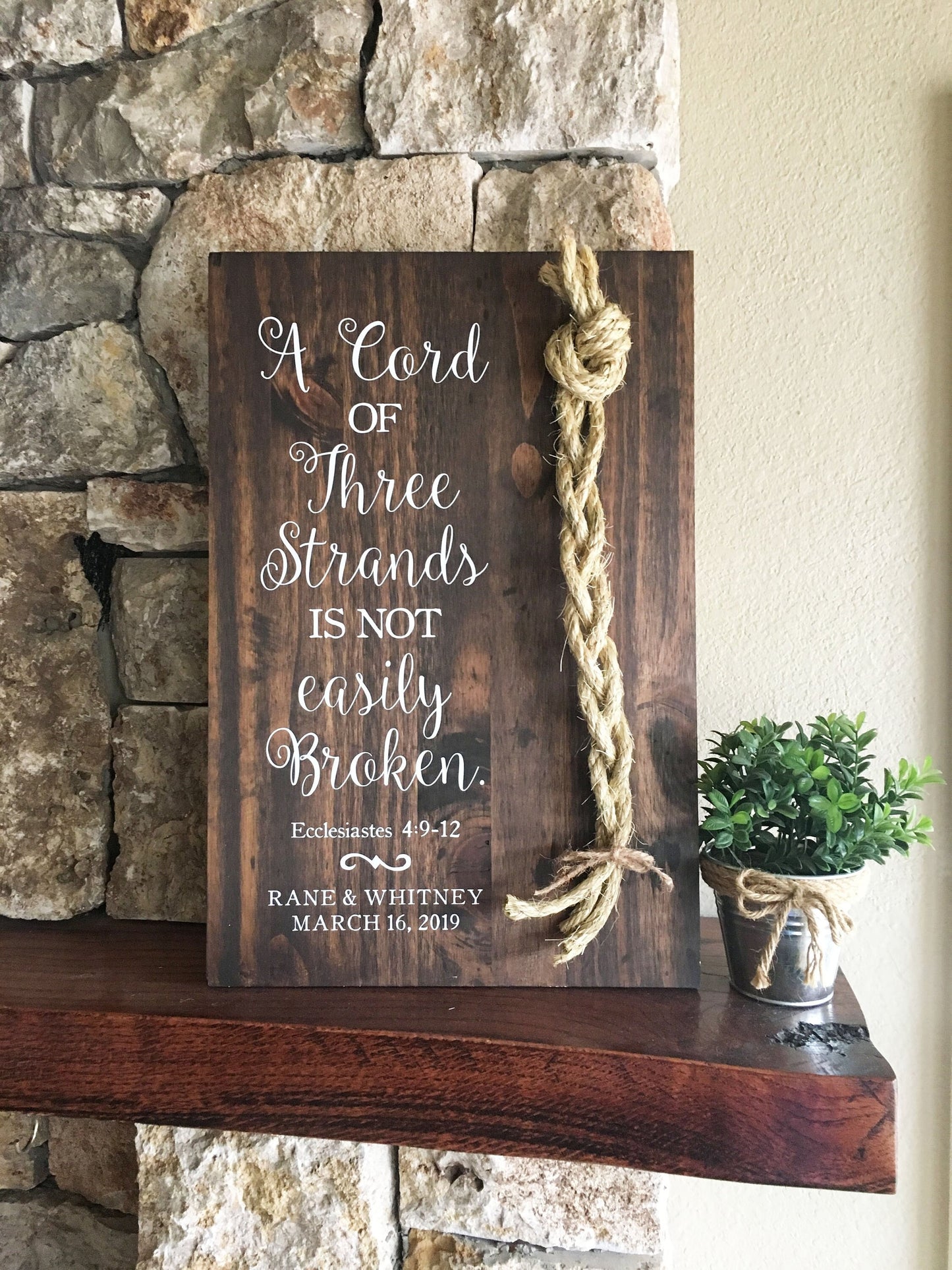 A Cord Of Three Strands Wedding Sign, Ceremony Sign, A Cord of 3 Strands, Ecclesiastes 4:9-12, Wedding Gift, Fall Wedding Decor, Cord Sign