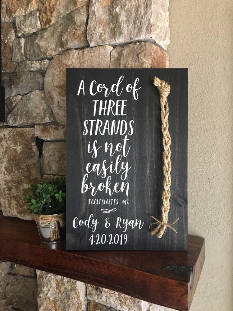 A Cord Of Three Strands Wedding Sign, Ceremony Sign, A Cord of 3 Strands, Ecclesiastes 4:9-12, Wedding Gift, Fall Wedding Decor, Cord Sign