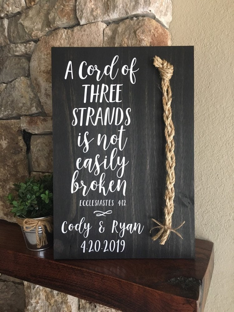 A Cord Of Three Strands Wedding Sign, Ceremony Sign, A Cord of 3 Strands, Ecclesiastes 4:9-12, Wedding Gift, Fall Wedding Decor, Cord Sign