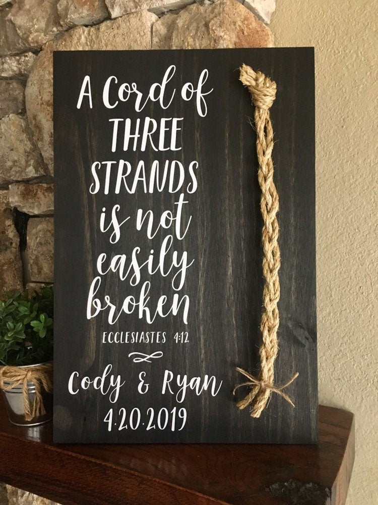 A Cord Of Three Strands Wedding Sign, Ceremony Sign, A Cord of 3 Strands, Ecclesiastes 4:9-12, Wedding Gift, Fall Wedding Decor, Cord Sign