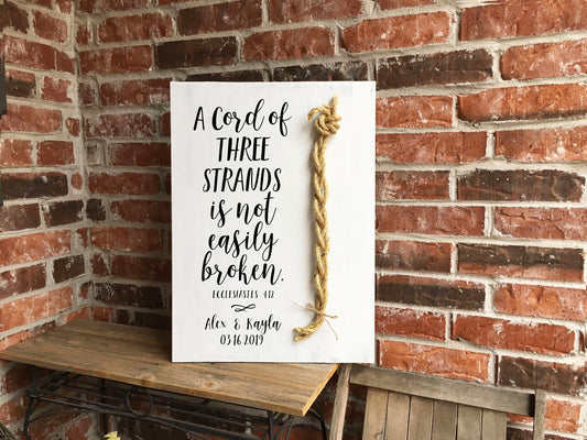 A Cord Of Three Strands Wedding Sign, Ceremony Sign, A Cord of 3 Strands, Ecclesiastes 4:9-12, Wedding Gift, Fall Wedding Decor, Cord Sign