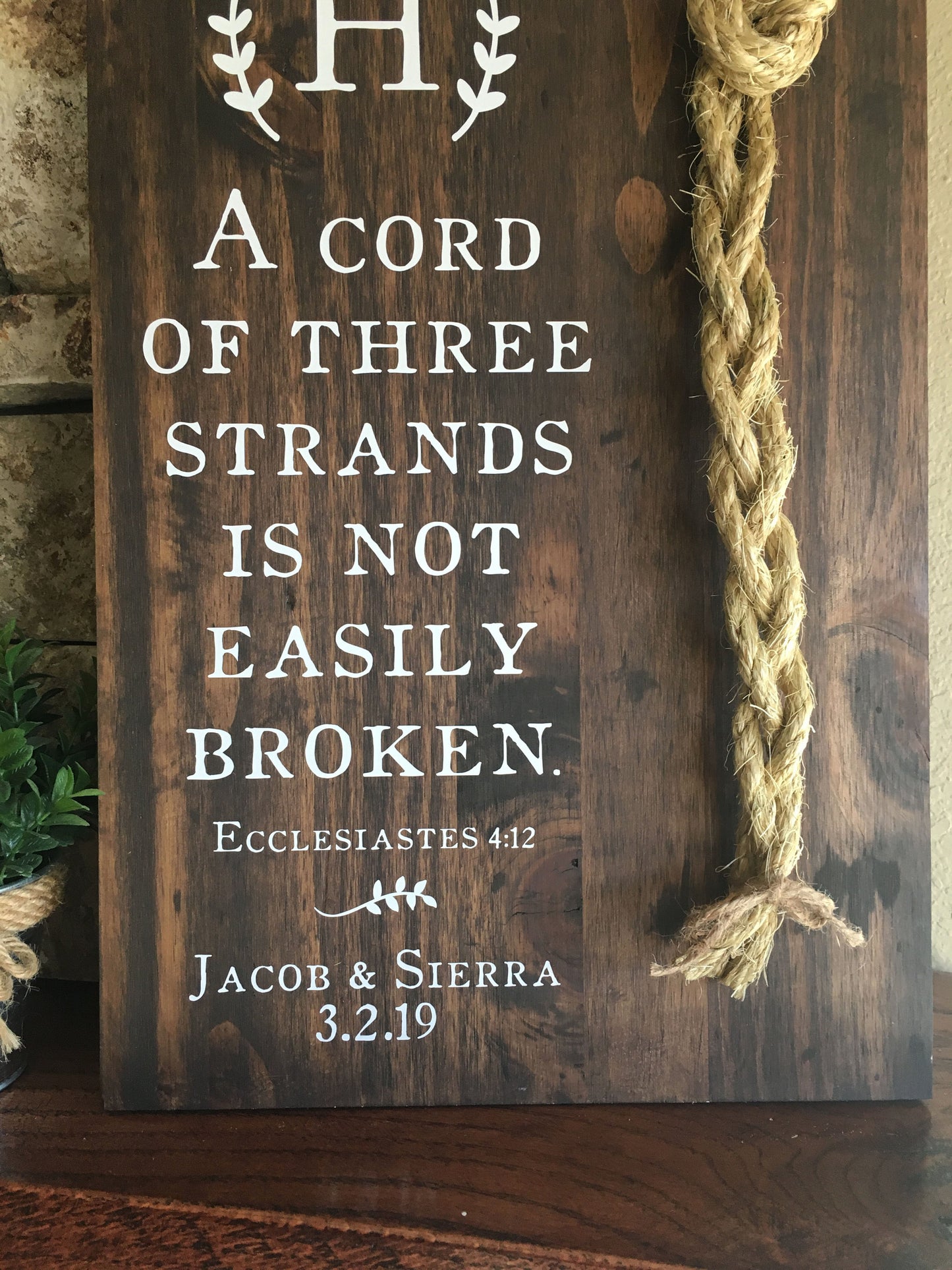 Christian Wedding Gift, A Cord of Three Strands is Not Easily Broken, Personalized Gift for Couple, Anniversary Gift